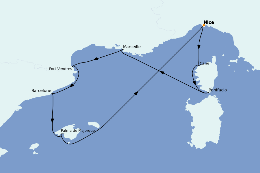 Itinéraire de la croisière Méditerranée Occidentale 8 jours à bord du Le Boréal