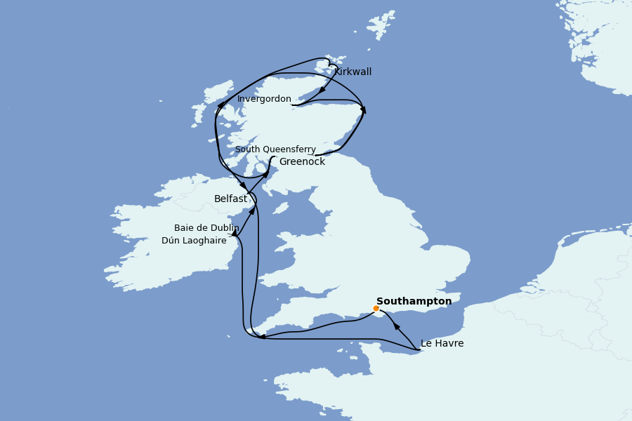 Itinéraire de la croisière Îles Britanniques 12 jours à bord du Regal Princess