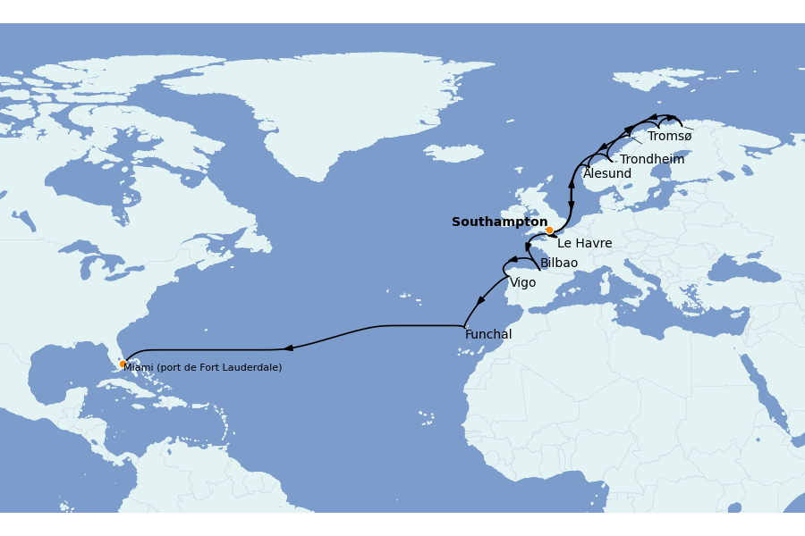 Itinéraire de la croisière Méditerranée Occidentale 29 jours à bord du Emerald Princess