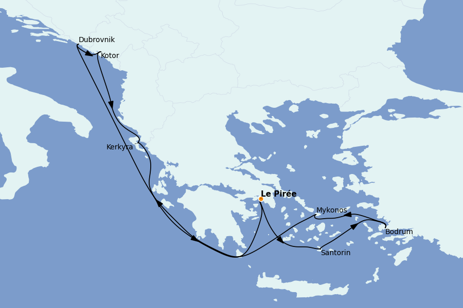 Itinéraire de la croisière Îles Grecques, Adriatique et Turquie - Méditerranée Orientale 10 jours à bord du Resilient Lady