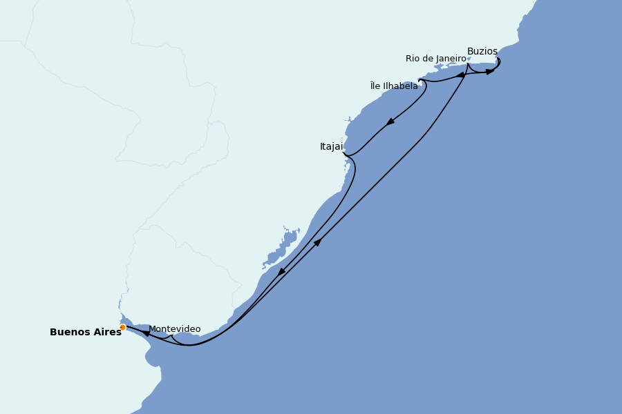 Itinéraire de la croisière Amérique du Sud 9 jours à bord du MSC Fantasia