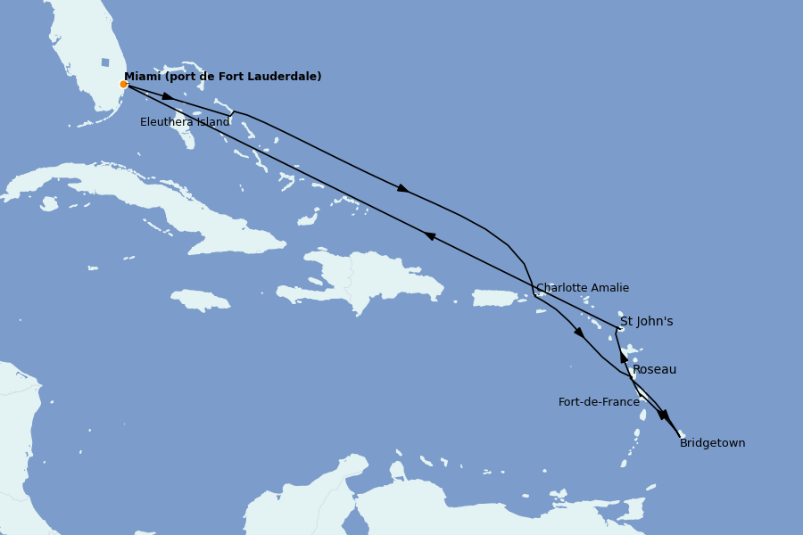 Itinéraire de la croisière Caraïbes de l'Est (Antilles) 10 jours à bord du Enchanted Princess