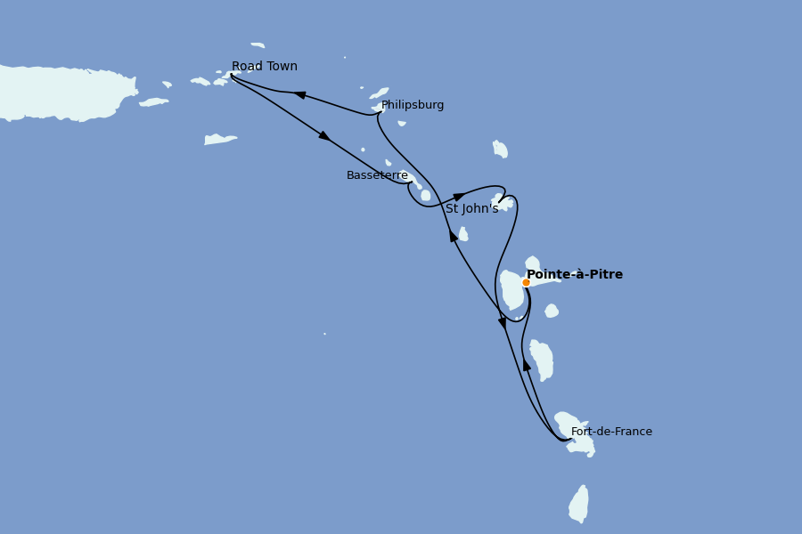 Itinéraire de la croisière Caraïbes de l'Est (Antilles) 7 jours à bord du MSC Virtuosa