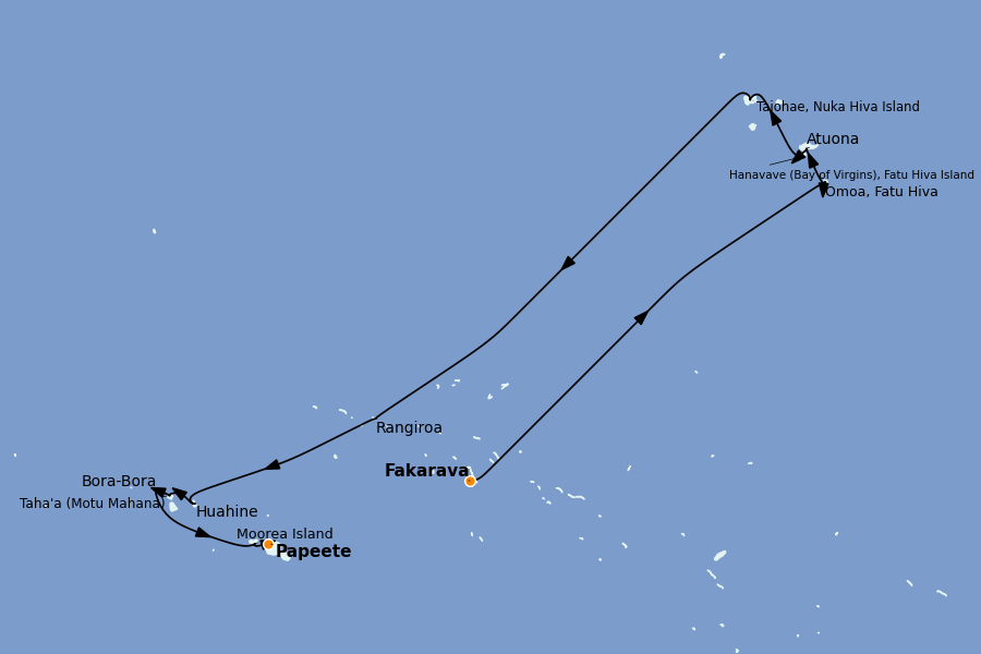 Itinéraire de la croisière Polynésie 14 jours à bord du Paul Gauguin