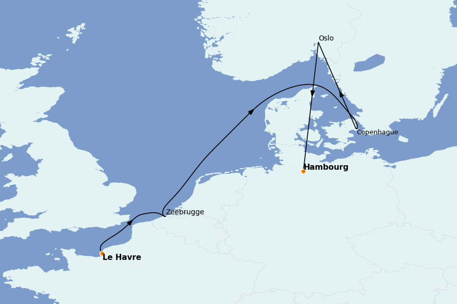 Itinerario del crucero Mar Báltico y Mar del Norte 6 días a bordo del MSC Preziosa