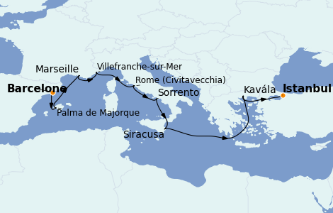 Itinéraire de la croisière Méditerranée 10 jours à bord du Riviera