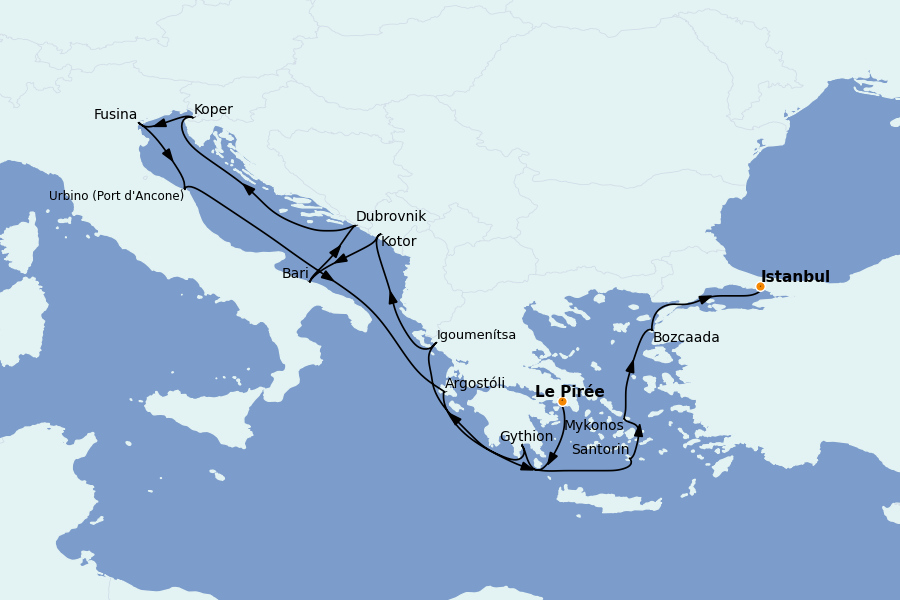 Itinéraire de la croisière Grèce & Adriatique 14 jours à bord du Seven Seas Navigator