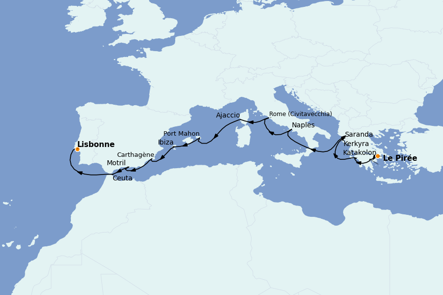 Itinéraire de la croisière Méditerranée Occidentale 16 jours à bord du Seabourn Quest