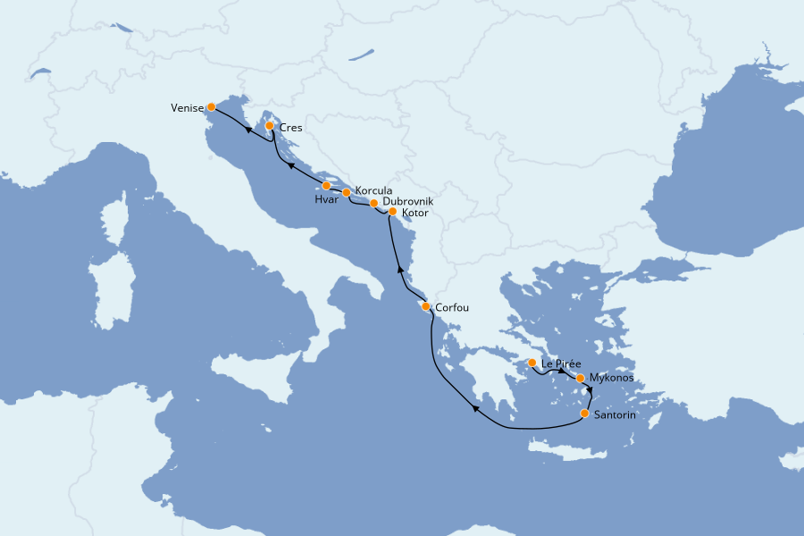 Itinéraire de la croisière Méditerranée Occidentale 11 jours à bord du Star Flyer