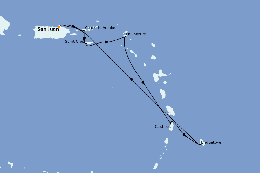 Itinéraire de la croisière Caraïbes de l'Est (Antilles) 7 jours à bord du Rhapsody of the Seas