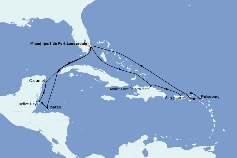 Itinéraire de la croisière Caraïbes de l'Est (Antilles) 14 jours à bord du Majestic Princess