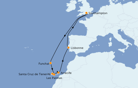 Itinéraire de la croisière Îles Canaries 12 jours à bord du Queen Victoria