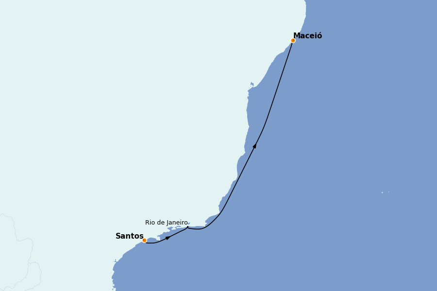 Itinéraire de la croisière Brésil, Argentine, Uruguay 4 jours à bord du MSC Seaview